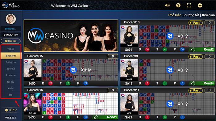 Xóc đĩa tại sảnh WM Casino