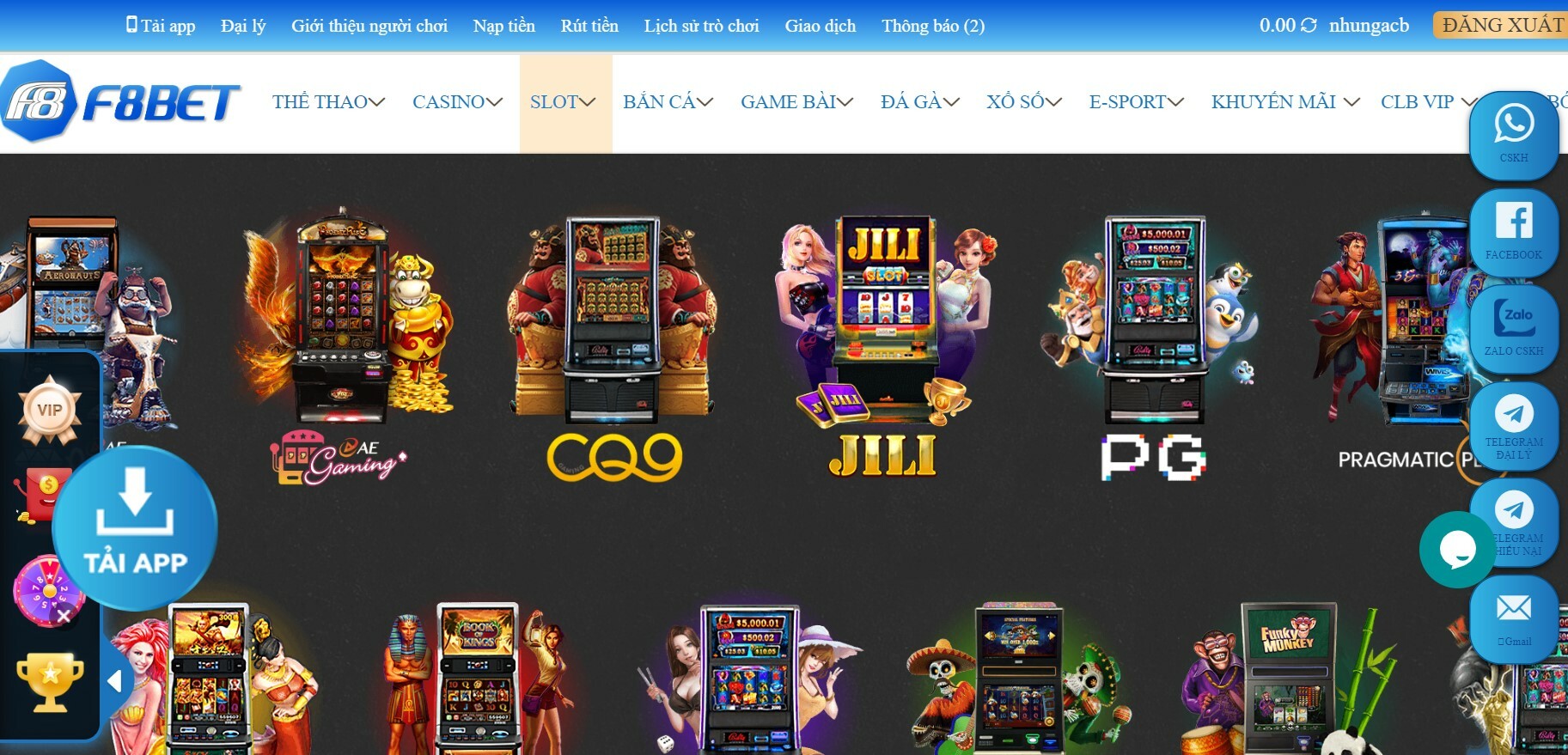 Hạng mục slots game của F8bet